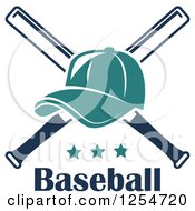 Poster, Art Print Of Turquoise Baseball Cap Over Crossed Bats Over Stars And Text
