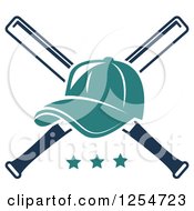 Poster, Art Print Of Turquoise Baseball Cap Over Crossed Bats Over Stars