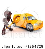 Poster, Art Print Of 3d Red Android Robot Inspecting A Van