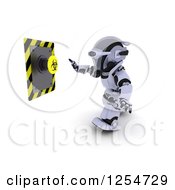 Clipart Of A 3d Robot Pushing A Biohazard Button Royalty Free Illustration