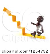 Poster, Art Print Of 3d Red Android Robot Walking Up Arrow Steps