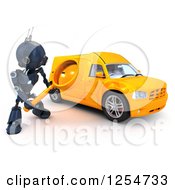 Clipart Of A 3d Blue Android Robot Inspecting A Van Royalty Free Illustration