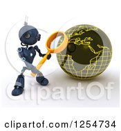 Clipart Of A 3d Blue Android Robot Searching A Globe Royalty Free Illustration