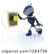 Poster, Art Print Of 3d Blue Android Robot Pushing A Yellow Button