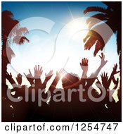 Crowd Of Silhouetted Dancers With Palm Trees And Sunshine