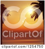 Clipart Of Silhouetted Palm Trees And An Orange Summer Sunset Royalty Free Vector Illustration