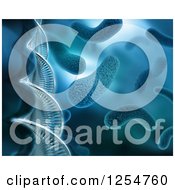 Clipart Of A Blue Background Of A 3d DNA Strand Over Viruses Royalty Free Illustration