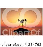 Poster, Art Print Of 3d Silhouetted Palm Tree Island At Sunset