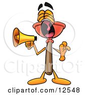 Clipart Picture Of A Sink Plunger Mascot Cartoon Character Screaming Into A Megaphone