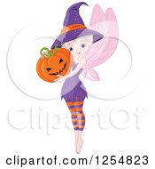 Poster, Art Print Of Cute Halloween Pixie Fairy Holding A Jackolantern Pumpkin