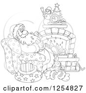 Poster, Art Print Of Black And White Santa Relaxing In Front Of A Fireplace On Christmas Eve