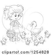 Poster, Art Print Of Black And White Girl Feeding Ducks