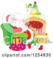 Poster, Art Print Of Santa Relaxing In Front Of A Fireplace On Christmas Eve