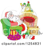 Poster, Art Print Of Santa Claus Relaxing In Front Of A Fireplace On Christmas Eve