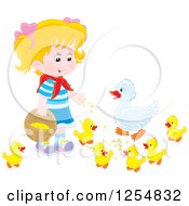 Poster, Art Print Of Blond White Girl Feeding Ducks