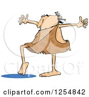 Clipart Of A Caveman Testing Water With A Toe Royalty Free Vector Illustration