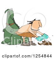 Poster, Art Print Of Caveman Cleaning Up Dinosaur Poop