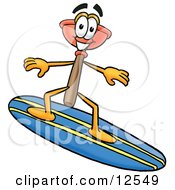 Poster, Art Print Of Sink Plunger Mascot Cartoon Character Surfing On A Blue And Yellow Surfboard