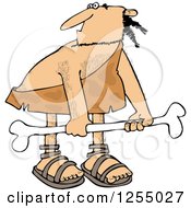 Clipart Of A Hairy Caveman Carrying A Big Bone Royalty Free Vector Illustration