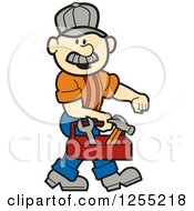 Clipart Of A Male Caucasian Handyman Carrying A Tool Box Royalty Free Vector Illustration