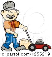 Poster, Art Print Of Male Caucasian Handyman With A Lawn Mower