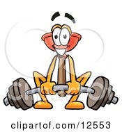 Poster, Art Print Of Sink Plunger Mascot Cartoon Character Lifting A Heavy Barbell