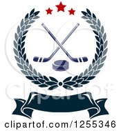 Poster, Art Print Of Laurel Wreath With Hockey Sticks And A Puck Over A Blank Banner