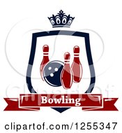 Clipart Of A Bowling Shield With A Crown And Text Banner Royalty Free Vector Illustration