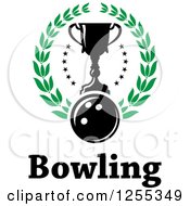 Clipart Of A Bowling Ball And Trophy Cup In A Laurel Wreath Over Text Royalty Free Vector Illustration