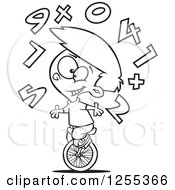 Black And White School Boy Juggling Numbers On A Unicycle