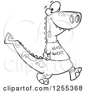 Clipart Of A Black And White Smart Dinosaur Wearing A Math Rocks Shirt Royalty Free Vector Illustration by toonaday