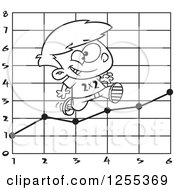 Clipart Of A Black And White School Boy Running On A Multiplication Graph Royalty Free Vector Illustration