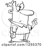 Clipart Of A Black And White Hesitant Man Holding Up A Finger Royalty Free Vector Illustration