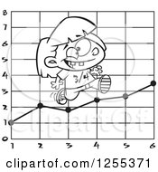 Clipart Of A Black And White School Girl Running On A Math Chart Royalty Free Vector Illustration