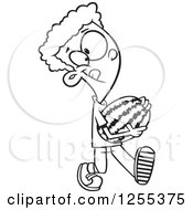 Clipart Of A Black And White Boy Carrying A Watermelon Royalty Free Vector Illustration