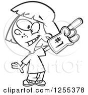 Clipart Of A Black And White Sports Fan Girl Wearing A Foam Finger Royalty Free Vector Illustration