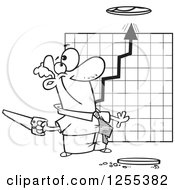 Clipart Of A Black And White Businessman Cutting A Hole In The Ceiling For A Growth Chart Royalty Free Vector Illustration by toonaday