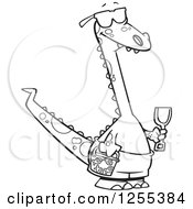Clipart Of A Black And White Beach Dinosaur With Toys Royalty Free Vector Illustration by toonaday