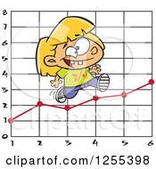 Caucasian School Girl Running On A Math Chart