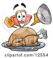 Poster, Art Print Of Sink Plunger Mascot Cartoon Character Serving A Thanksgiving Turkey On A Platter