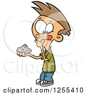 Clipart Of A Caucasian Pondering Boy Holding A Rock Royalty Free Vector Illustration