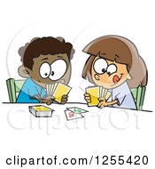 Poster, Art Print Of Black Boy And White Girl Playing A Go Fish Card Game