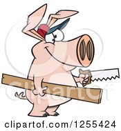 Poster, Art Print Of Carpenter Pig Holding Lumber And A Saw