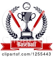 Poster, Art Print Of Championship Trophy With Bats And A Baseball In A Wreath Over Text
