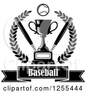 Poster, Art Print Of Black And White Championship Trophy With Bats And A Baseball In A Wreath Over Text