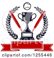 Poster, Art Print Of Championship Trophy With Bats And A Baseball In A Wreath Over A Banner
