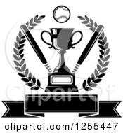Poster, Art Print Of Black And White Championship Trophy With Bats And A Baseball In A Wreath Over A Banner