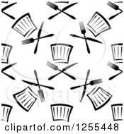 Poster, Art Print Of Seamless Black And White Pattern Of Chef Hats And Cutlery