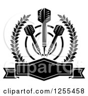Clipart Of Black And White Darts And A Target In A Laurel Wreath With A Frame Royalty Free Vector Illustration