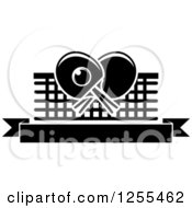Poster, Art Print Of Black And White Ping Pong Ball And Crossed Paddles With A Net And Table Tennis Blank Banner